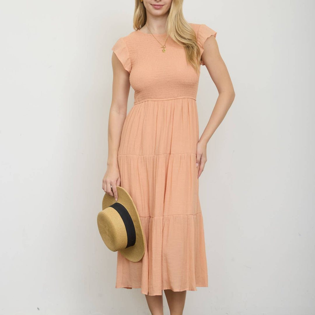 flowy peach dress Peach Goddess Maxi Dress | Halter Chiffon Ruffle Gown with Crystal Starfish for Beach Wedding Guest, Vacation & Resort Wear