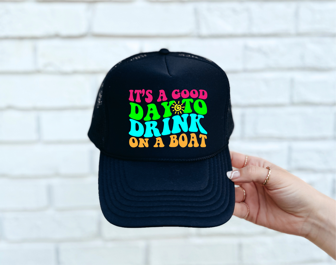 Drink on a Boat Black Trucker Hat